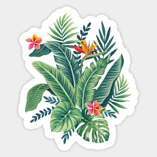 Tropical Banana Monstera Palm Leaves & Flowers Sticker